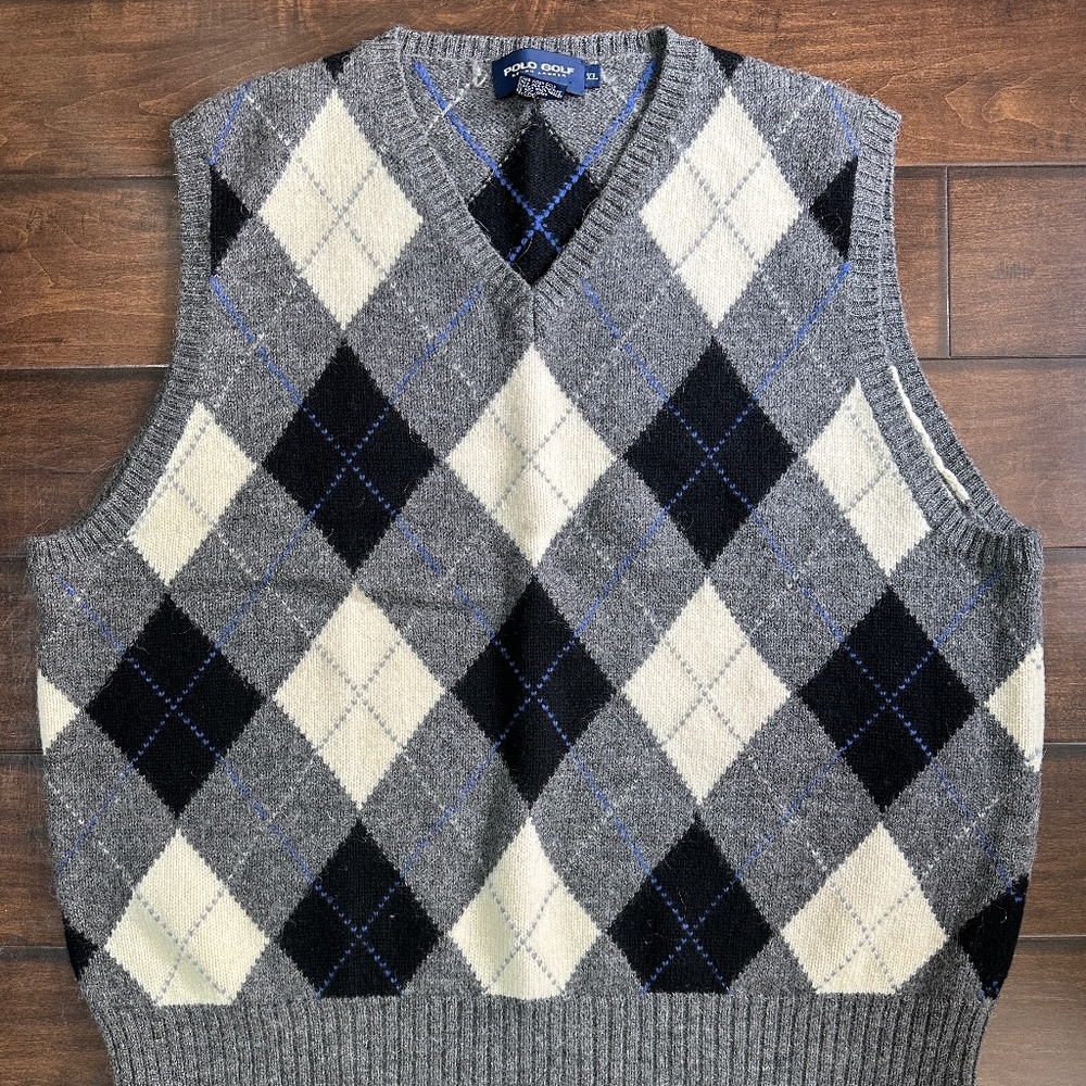 Ralph Lauren Polo Golf Alpaca Wool V-Neck Argyle Sweater Vest